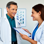Personalized Medicine**

"A professional doctor in a modern clinic explaining a DNA report to a fully clothed patient. The scene is bright and hopeful, with a focus on understanding genetic information for better health outcomes. Appropriate attire, safe for work, perfect anatomy, natural proportions, professional, modest, family-friendly."

**