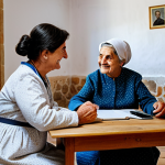 Telemedicine in Rural Portugal**

Prompt: A doctor in a fully equipped telemedicine studio consults with an elderly woman in a remote Portuguese village. The woman is smiling and wearing modest, traditional clothing. Background shows a simple, clean village home interior. Safe for work, appropriate content, fully clothed, professional, perfect anatomy, correct proportions, high resolution, family-friendly.

**