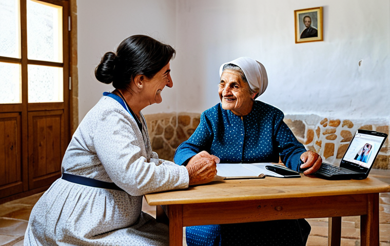 Telemedicine in Rural Portugal**

Prompt: A doctor in a fully equipped telemedicine studio consults with an elderly woman in a remote Portuguese village. The woman is smiling and wearing modest, traditional clothing. Background shows a simple, clean village home interior. Safe for work, appropriate content, fully clothed, professional, perfect anatomy, correct proportions, high resolution, family-friendly.

**