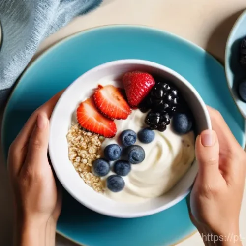보건학과 식이요법 - **Vibrant Healthy Breakfast with Gut-Friendly Foods**
    A beautifully composed overhead shot of a ...