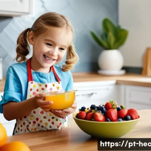 보건학에서의 아동 건강 - **Prompt:** "A vibrant, high-angle shot of a joyful 7-year-old girl with bright, curious eyes, weari...