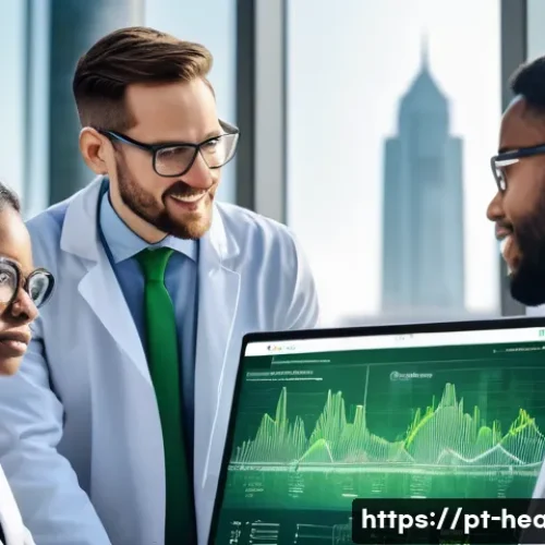 보건학 석사 과정 - A diverse group of public health professionals in a modern urban setting, wearing professional attir...