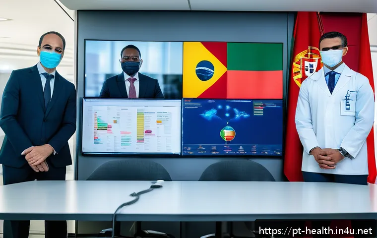 보건학과 국경을 넘은 보건 - A diverse group of international healthcare professionals wearing professional attire and face masks...