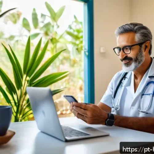 Home 17 보건학과 디지털 건강 - A modern Brazilian telemedicine consultation scene showing a diverse middle-aged man using a smartph...